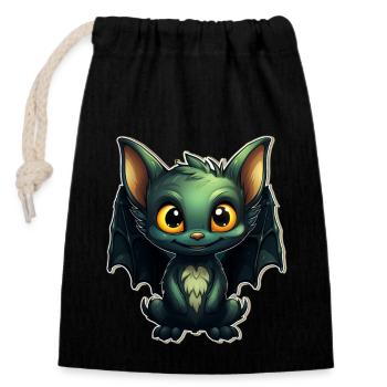 Bat Halloween I Cartoon Cute Bat - Closable cotton gift bag (14x20cm) - black - Front