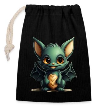 Bat Halloween I Cartoon Cute Bat - Closable cotton gift bag (14x20cm) - black - Front