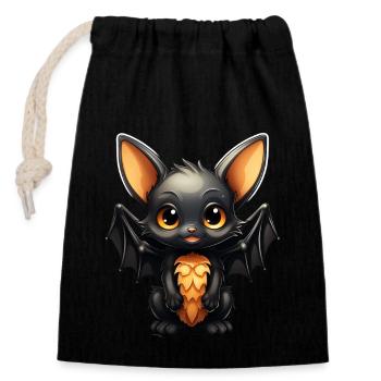 Bat Halloween I Cartoon Cute Bat - Closable cotton gift bag (14x20cm) - black - Front