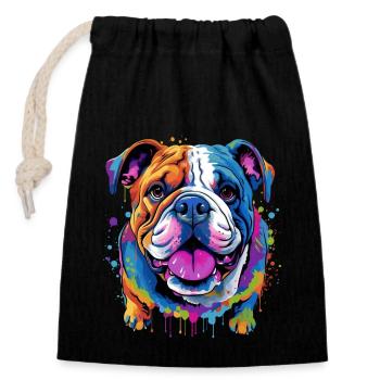 Bouledogue anglais Pop Art I Dog Lover I Splash Art - Sac cadeau en coton avec cordon (14 x 20 cm) - noir - Devant