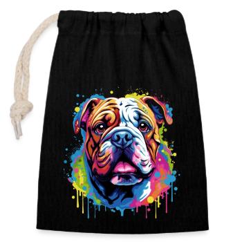 Bouledogue anglais Pop Art I Dog Lover I Splash Art - Sac cadeau en coton avec cordon (14 x 20 cm) - noir - Devant