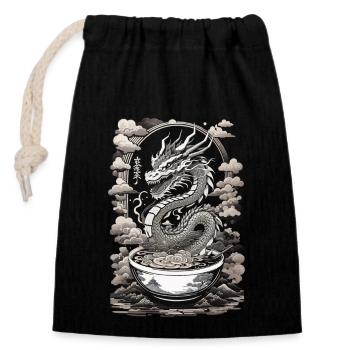 Drache aus Ramen Suppe Ukiyo-E Japan Kunststil - Verschließbarer Geschenkbeutel aus Baumwolle (14x20cm) - Schwarz - Vorne