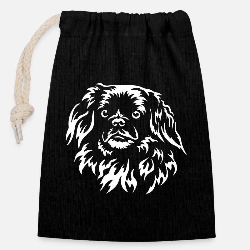 Tibet Spaniel Kopf "BlackEdition" - Verschließbarer Geschenkbeutel aus Baumwolle (14x20cm) - Schwarz