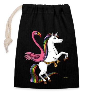 Flamingo Bird Riding Licorne magique - Sac cadeau en coton avec cordon (14 x 20 cm) - noir - Devant
