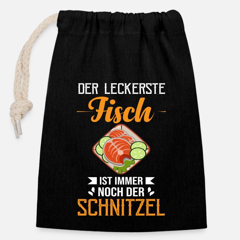 Der Leckerste Fisch ist immer noch der Schnitzel - Verschließbarer Geschenkbeutel aus Baumwolle (14x20cm) - Schwarz