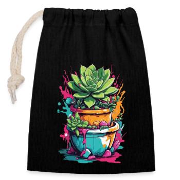 Urban Streetwear Plantes Succulentes Splendeur Végétale - Sac cadeau en coton avec cordon (14 x 20 cm) - noir - Devant
