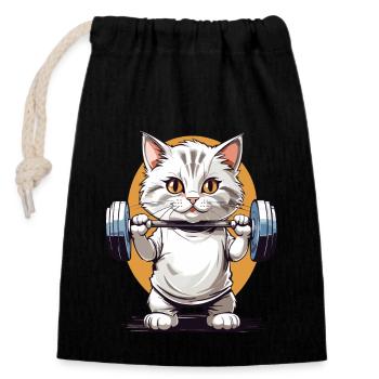 Bodybuilder Cat Barbell Fitness Design - Sac cadeau en coton avec cordon (14 x 20 cm) - noir - Devant
