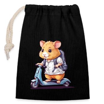 Hamster Pupils on Scooter School Way Design - Closable cotton gift bag (14x20cm) - black - Front