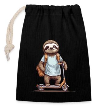 Sloth School Kid Scooter Fun Design - Closable cotton gift bag (14x20cm) - black - Front