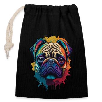 Mops Hund Kunst Ästhetik Design - Verschließbarer Geschenkbeutel aus Baumwolle (14x20cm) - Schwarz - Vorne