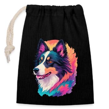 Colorful Border Collie Art Design for Dog Fans - Closable cotton gift bag (14x20cm) - black - Front