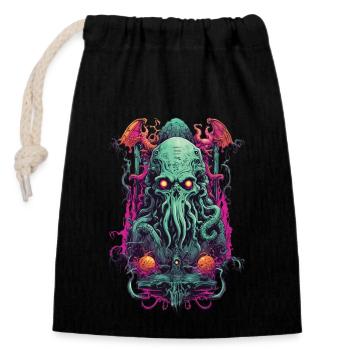Gothic Cthulhu Demon Halloween Monster Design - Closable cotton gift bag (14x20cm) - black - Front