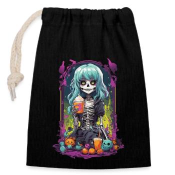 Gothic Pumpkin Spice latte skeleton eGirl Design - Closable cotton gift bag (14x20cm) - black - Front