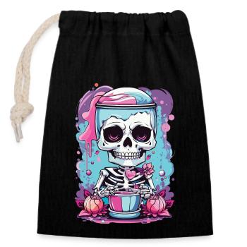 Kawaii Goth Pastel Skeleton Milkshake Design - Closable cotton gift bag (14x20cm) - black - Front