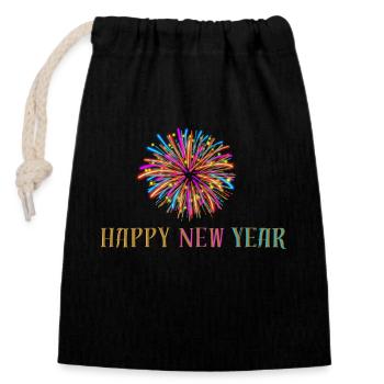 happy new year - Closable cotton gift bag (14x20cm) - black - Front
