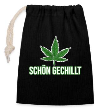 Hanfblatt - Schön gechillt - Verschließbarer Geschenkbeutel aus Baumwolle (14x20cm) - Schwarz - Vorne