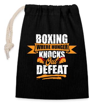 Boxing Where Hunger Knocks Out Defeat, - Closable cotton gift bag (14x20cm) - black - Front