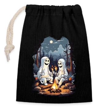 Ghosts grilling on Halloween at the campfire fun - Closable cotton gift bag (14x20cm) - black - Front