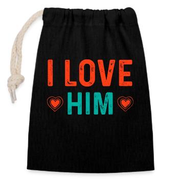 Je l’aime de tout cœur Ich liebe Ihn mit Herzen - Sac cadeau en coton avec cordon (14 x 20 cm) - noir - Devant