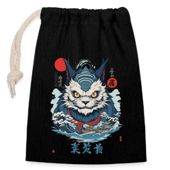 Japanese Yokai Monster Cat Vintage Streetwear - Closable cotton gift bag (14x20cm) - black - Front