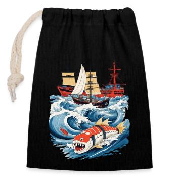 Lustige Sushi Fantasy Vintage Japan Aesthetic - Verschließbarer Geschenkbeutel aus Baumwolle (14x20cm) - Schwarz - Vorne