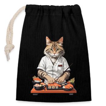 Katzen Sushi Meister Lustiges Japan Food Design - Verschließbarer Geschenkbeutel aus Baumwolle (14x20cm) - Schwarz - Vorne