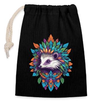 Spiritual Power Animal Badger Mandala - Closable cotton gift bag (14x20cm) - black - Front