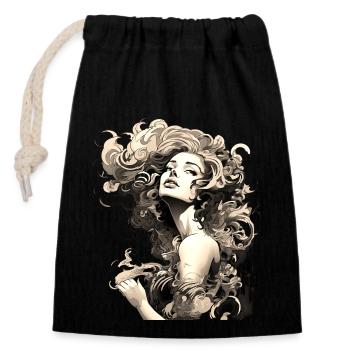 Beautiful female paint art Face colorful woman - Closable cotton gift bag (14x20cm) - black - Front