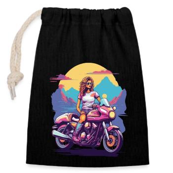 Rétro Moto Fille Motard Esthétique Design - Sac cadeau en coton avec cordon (14 x 20 cm) - noir - Devant