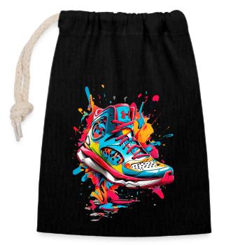 Sneaker graffiti coloré - Sac cadeau en coton avec cordon (14 x 20 cm) - noir - Devant