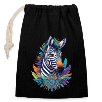 Conception de Mandala zèbre avec des symboles spirituels - Sac cadeau en coton avec cordon (14 x 20 cm) - noir - Devant
