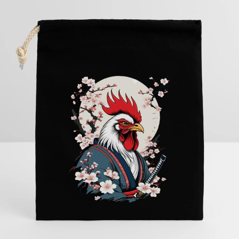 Coq Vintage samouraï Ukiyo-E Style Design Sac cadeau en coton avec cordon (14 x 20 cm)