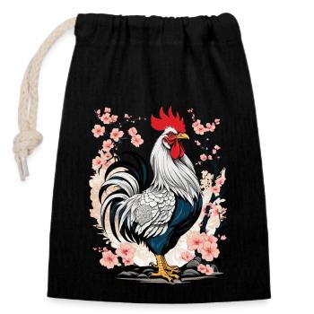 Asian Rooster Aesthetics For Chicken Lovers - Closable cotton gift bag (14x20cm) - black - Front