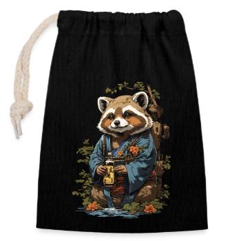 Chien viverrin Vintage saké japonais Art - Sac cadeau en coton avec cordon (14 x 20 cm) - noir - Devant