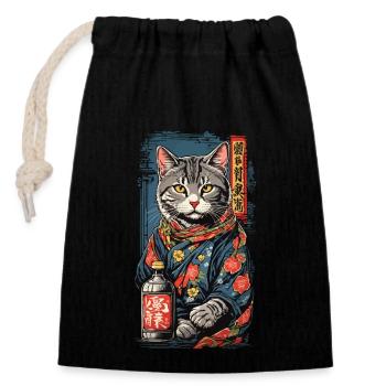 Chat dans le saké japonais affiche Art Vintage - Sac cadeau en coton avec cordon (14 x 20 cm) - noir - Devant