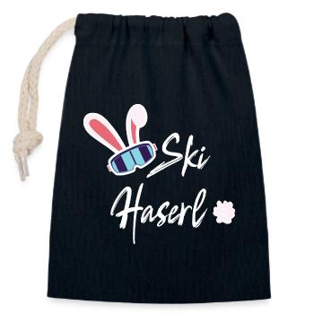 Skihaserl - Skihase - Skiing - Skiing holidays - Closable cotton gift bag (14x20cm) - navy - Front