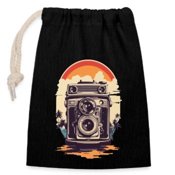 Vintage Fotokamera Aesthetic Fotograf Retro - Verschließbarer Geschenkbeutel aus Baumwolle (14x20cm) - Schwarz - Vorne