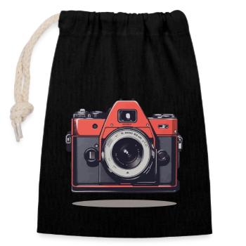 Vintage Fotokamera Ästhetik Retro Fotoapparat - Verschließbarer Geschenkbeutel aus Baumwolle (14x20cm) - Schwarz - Vorne