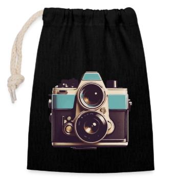 Vintage Fotokamera Aesthetic Retro Fotoapparat - Verschließbarer Geschenkbeutel aus Baumwolle (14x20cm) - Schwarz - Vorne