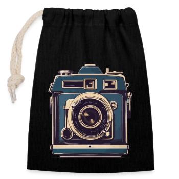 Appareil photo vintage esthétique rétro appareil photo - Sac cadeau en coton avec cordon (14 x 20 cm) - noir - Devant