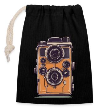 Appareil photo vintage esthétique rétro appareil photo - Sac cadeau en coton avec cordon (14 x 20 cm) - noir - Devant