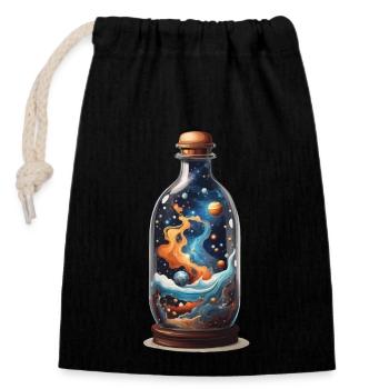 Weltall in Flasche Boho-Style Bohemian Streetwear - Verschließbarer Geschenkbeutel aus Baumwolle (14x20cm) - Schwarz - Vorne