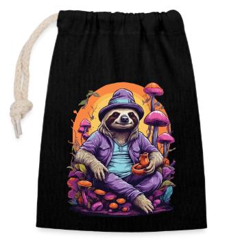 Paresseux Art psychédélique Goa Trance forêt champignons - Sac cadeau en coton avec cordon (14 x 20 cm) - noir - Devant