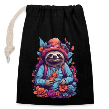 Festival de musique d’art psychédélique champignons forestiers Goa - Sac cadeau en coton avec cordon (14 x 20 cm) - noir - Devant