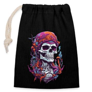 Psychedelic Art Skull Music Festival Mushrooms - Closable cotton gift bag (14x20cm) - black - Front