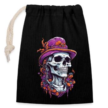 Skull Psychedelic Art Goa Trance Mushrooms - Closable cotton gift bag (14x20cm) - black - Front