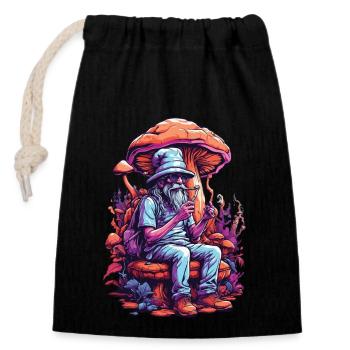 Champignons forestiers Art psychédélique Festival de musique Goa - Sac cadeau en coton avec cordon (14 x 20 cm) - noir - Devant
