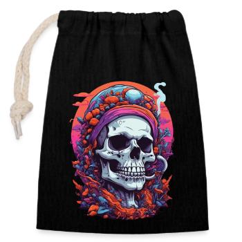 Crâne psychédélique forêt champignons Goa Trance Art - Sac cadeau en coton avec cordon (14 x 20 cm) - noir - Devant