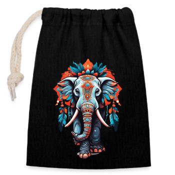 Elefant Spirituelles Mandala Traumfänger Design - Verschließbarer Geschenkbeutel aus Baumwolle (14x20cm) - Schwarz - Vorne