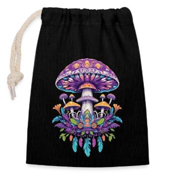 Feather Mandala Mushrooms Spiritual Design - Closable cotton gift bag (14x20cm) - black - Front